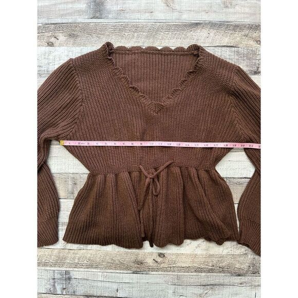 SHEIN Clasi Plus Size Lantern Sleeve Ruffle Collar Cinched Waist Sweater | 2XL - Picture 5 of 7